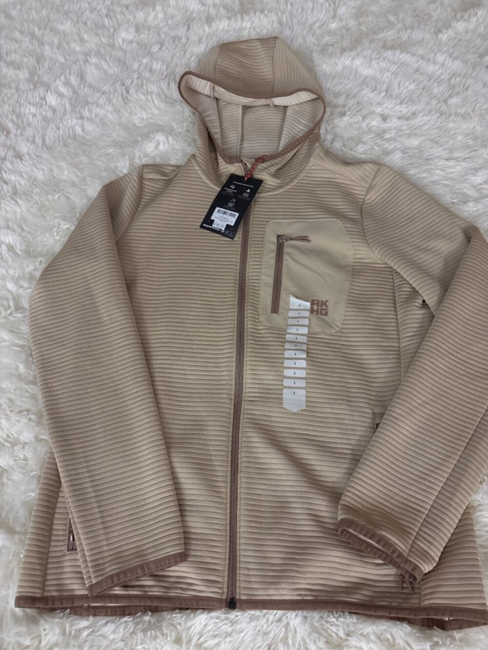 AKHG Womens Blackburn Full Zip Hoodie Beige Performance Fleece S Ribbed Design - Picture 4 of 14